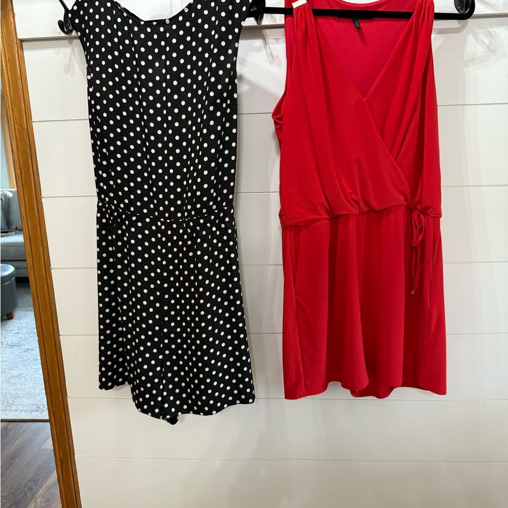 Lot of two rompers Ann Taylor Red and WHBM Black Polka Dot size 14